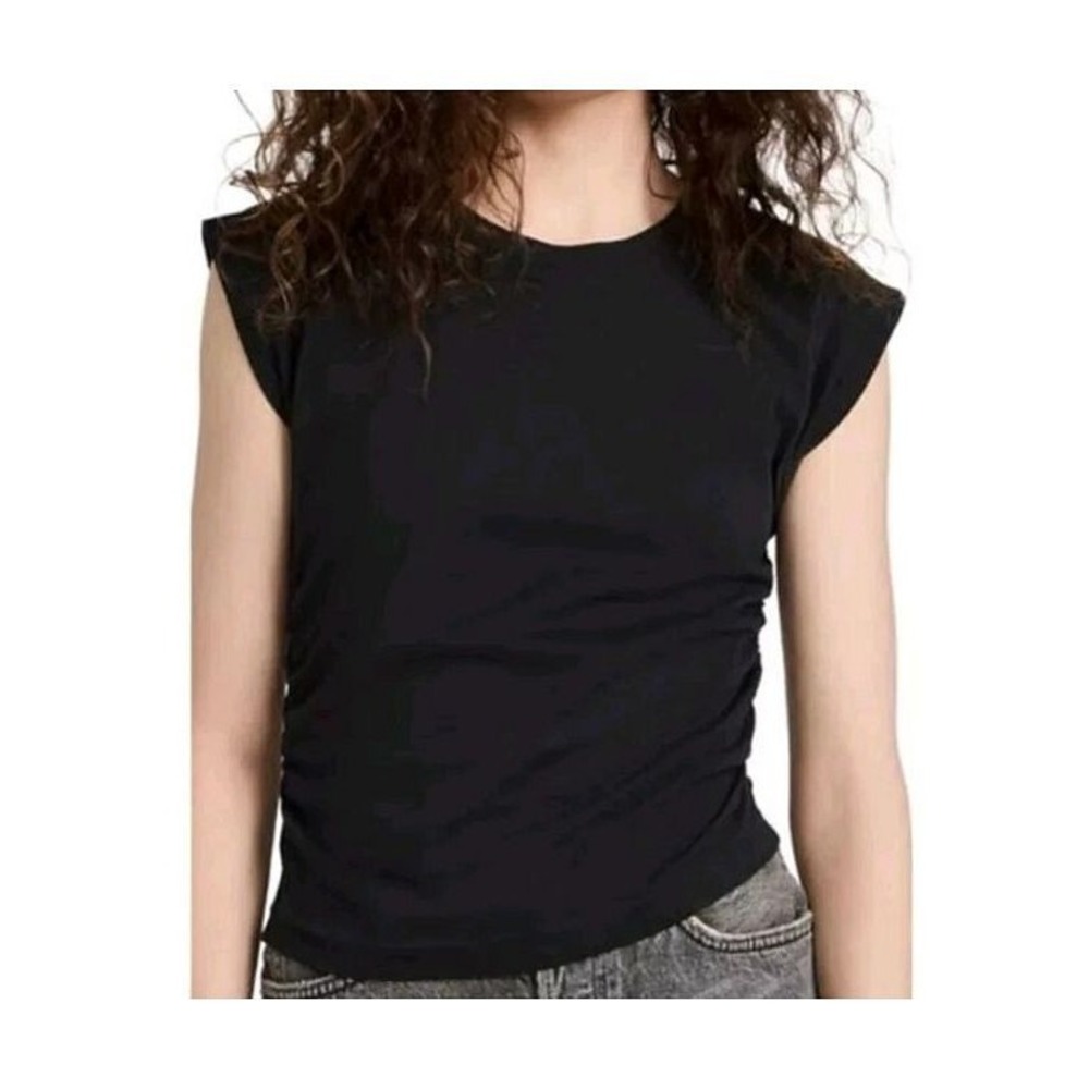 Madewell Black Side-Cinch Crew Neck Cap Sleeve Muscle Tee In Black Size L